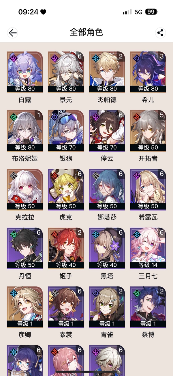 星穹铁道账号mihoyo服开拓者62级 大毕满命满精景元 材料多多见图