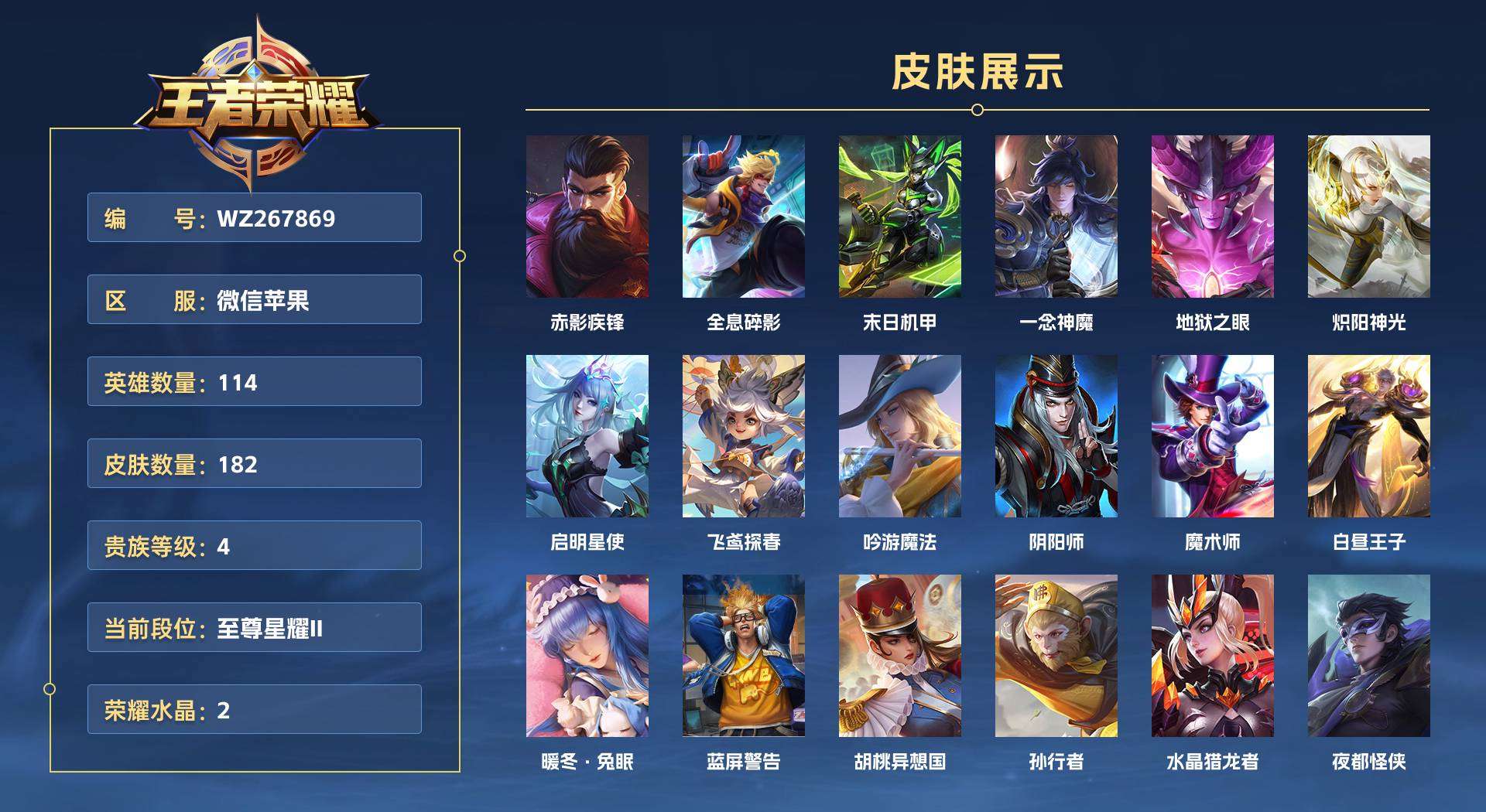 WZ249362王者荣耀账号详情图1 WZ249362王者荣耀账号详情图1