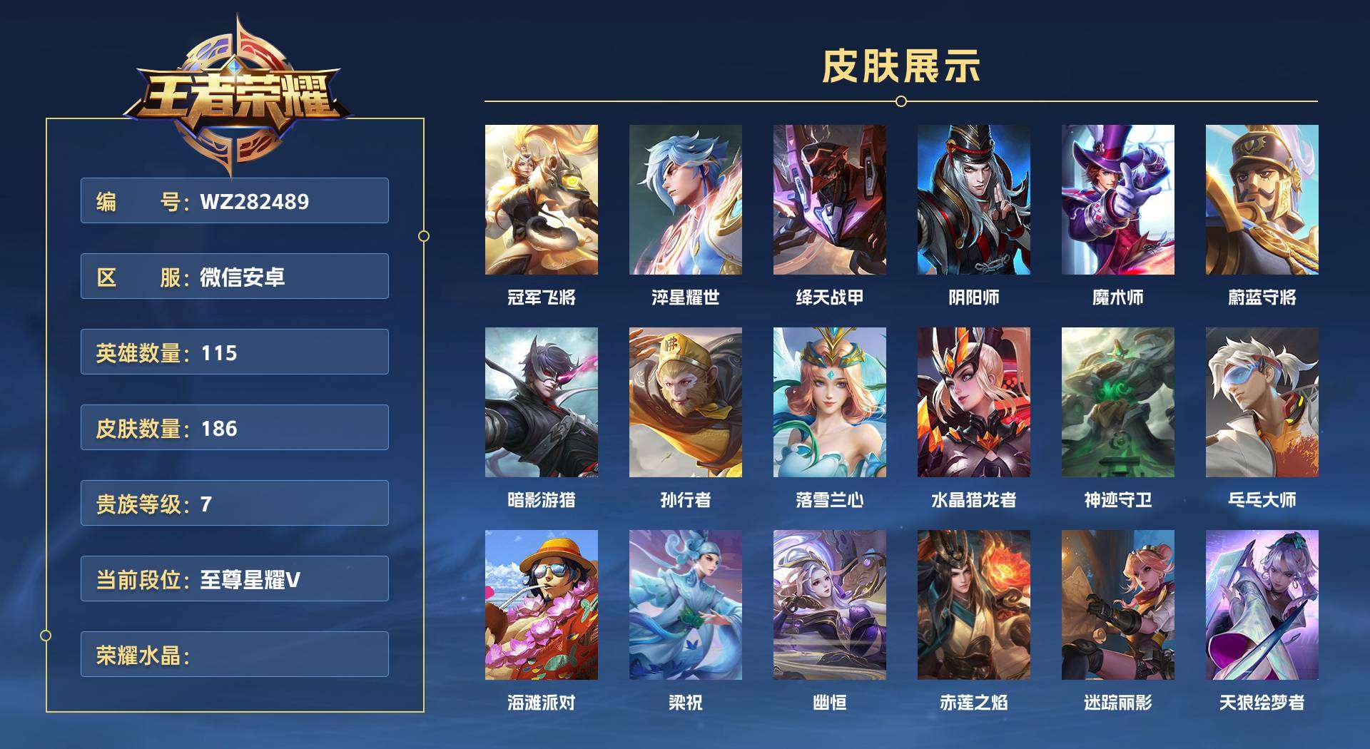 WZ282489王者荣耀账号详情图2 WZ282489王者荣耀账号详情图2
