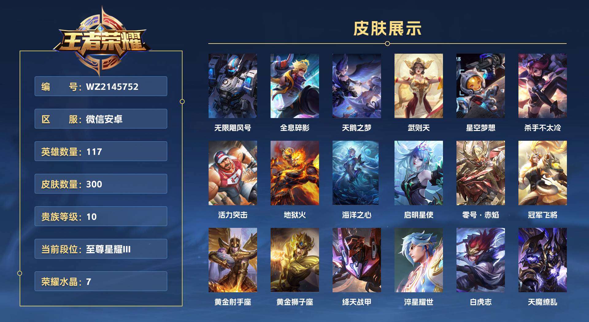 WZ2145752王者荣耀账号详情图1