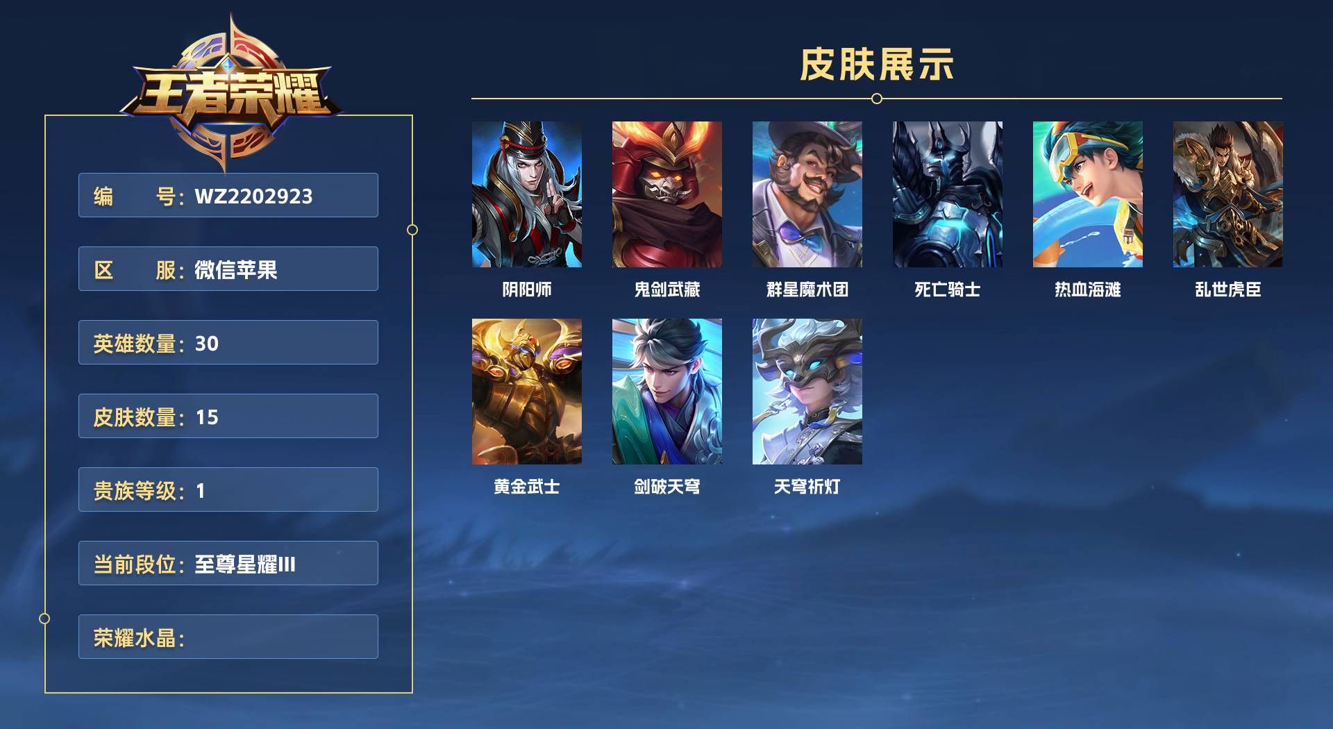 WZ2202923王者荣耀账号详情图1