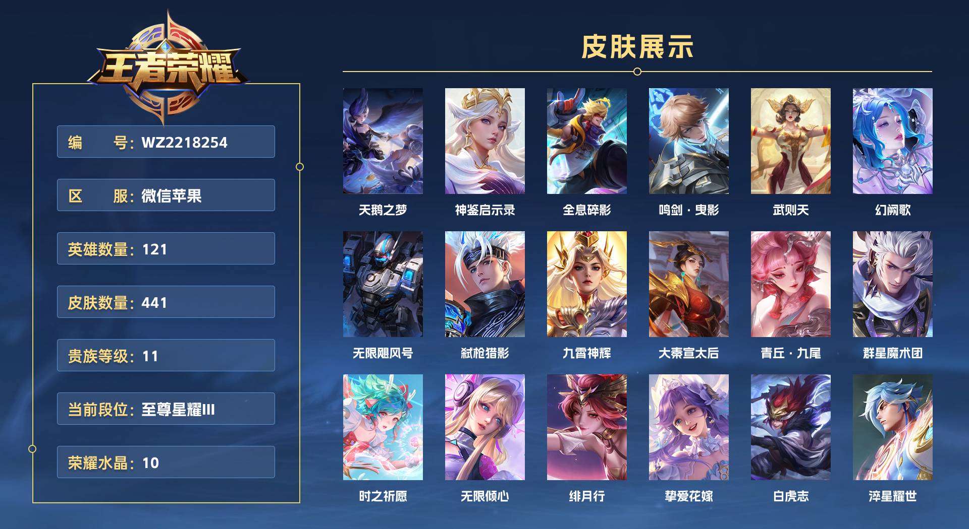 WZ2218254王者荣耀账号详情图1