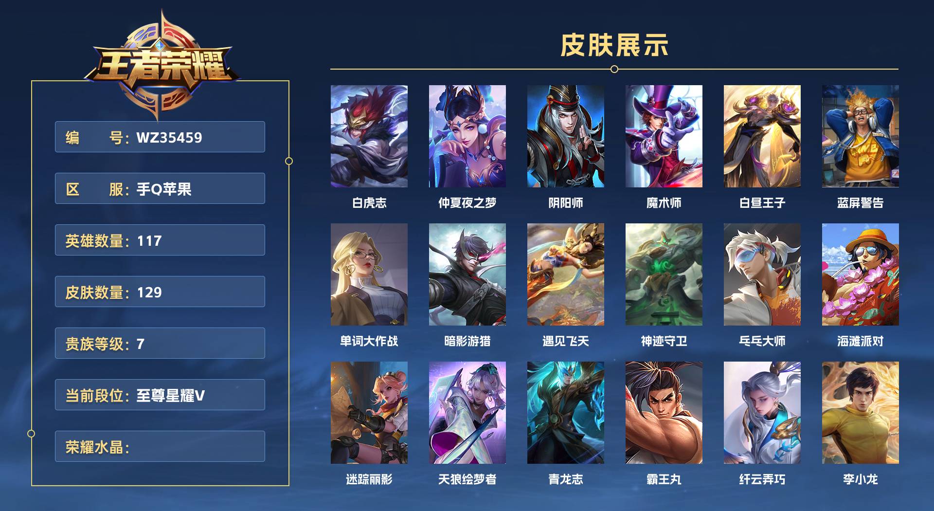 WZ35459王者荣耀账号详情图1