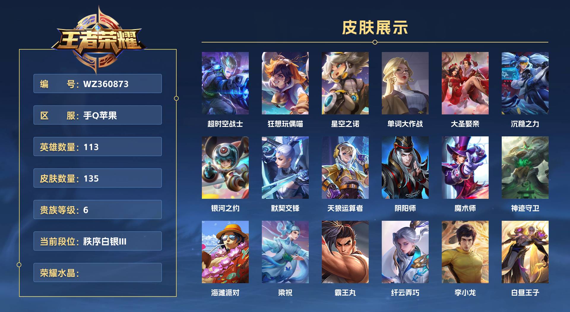WZ360873王者荣耀账号详情图1