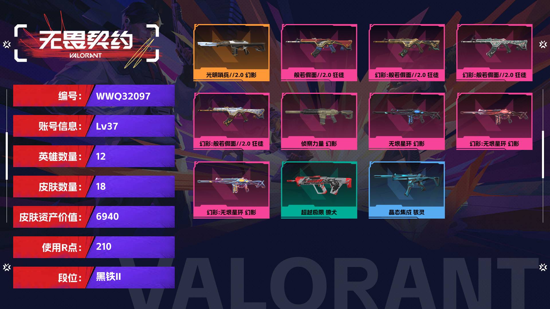 WWQ32097无畏契约账号详情图1 WWQ32097无畏契约账号详情图1