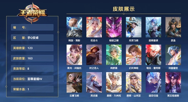 王者荣耀账号安卓QQ163皮肤