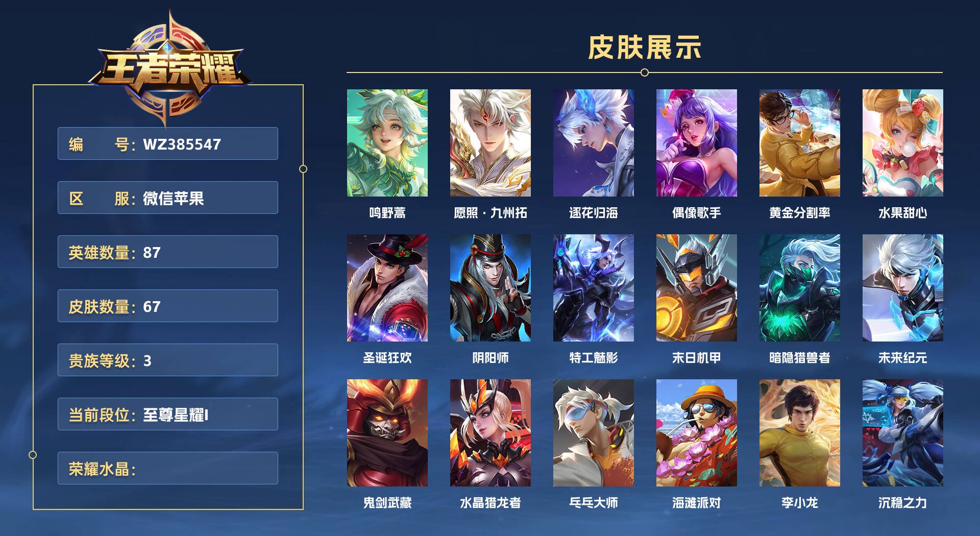 WZ385547王者荣耀账号详情图1 WZ385547王者荣耀账号详情图1