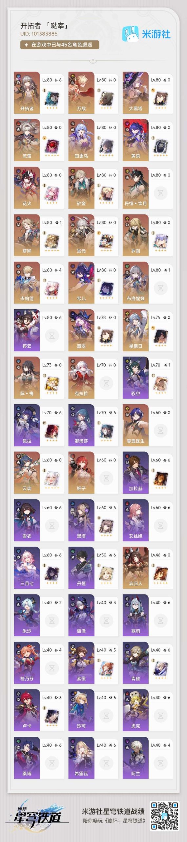 星穹铁道账号mihoyo服小精品虚构回忆都可以过配队齐全