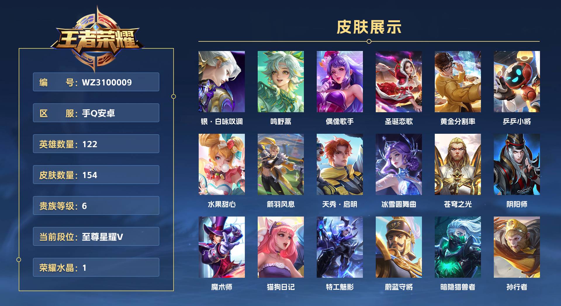 WZ3100009王者荣耀账号详情图1