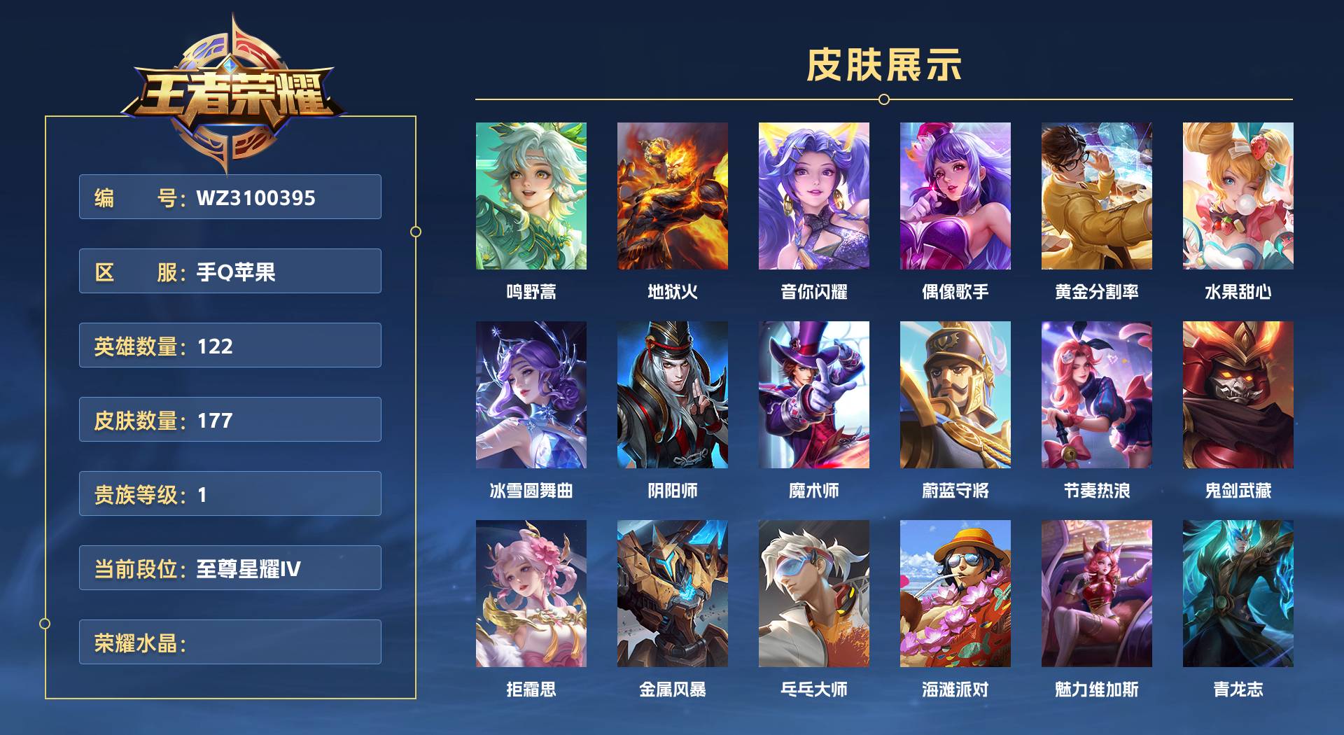 WZ3100395王者荣耀账号详情图1