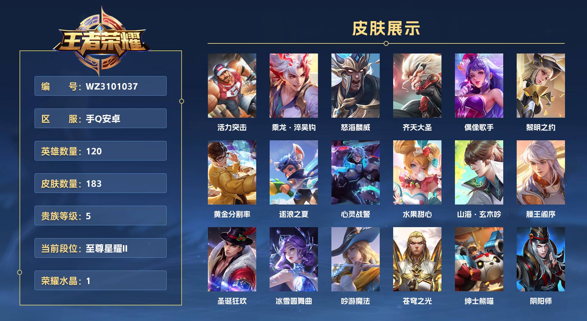 WZ3101037王者荣耀账号详情图1
