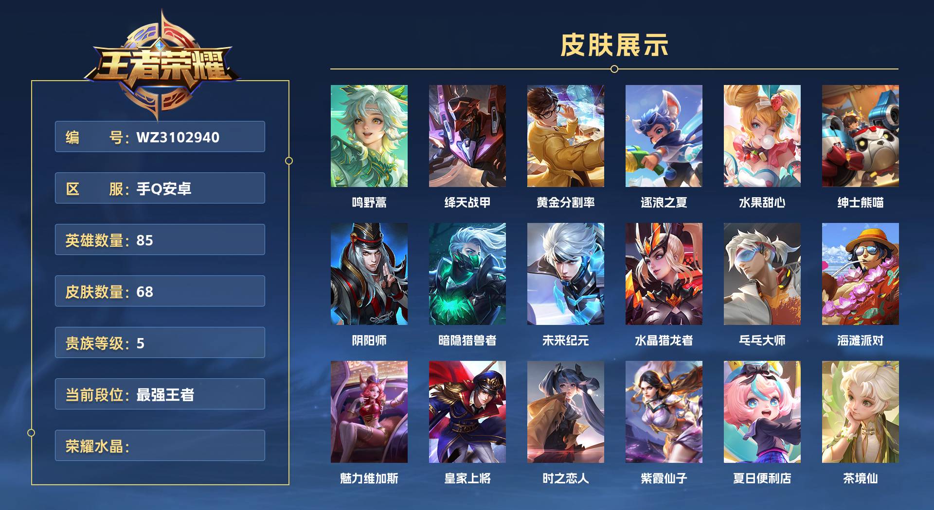 WZ3102940王者荣耀账号详情图1