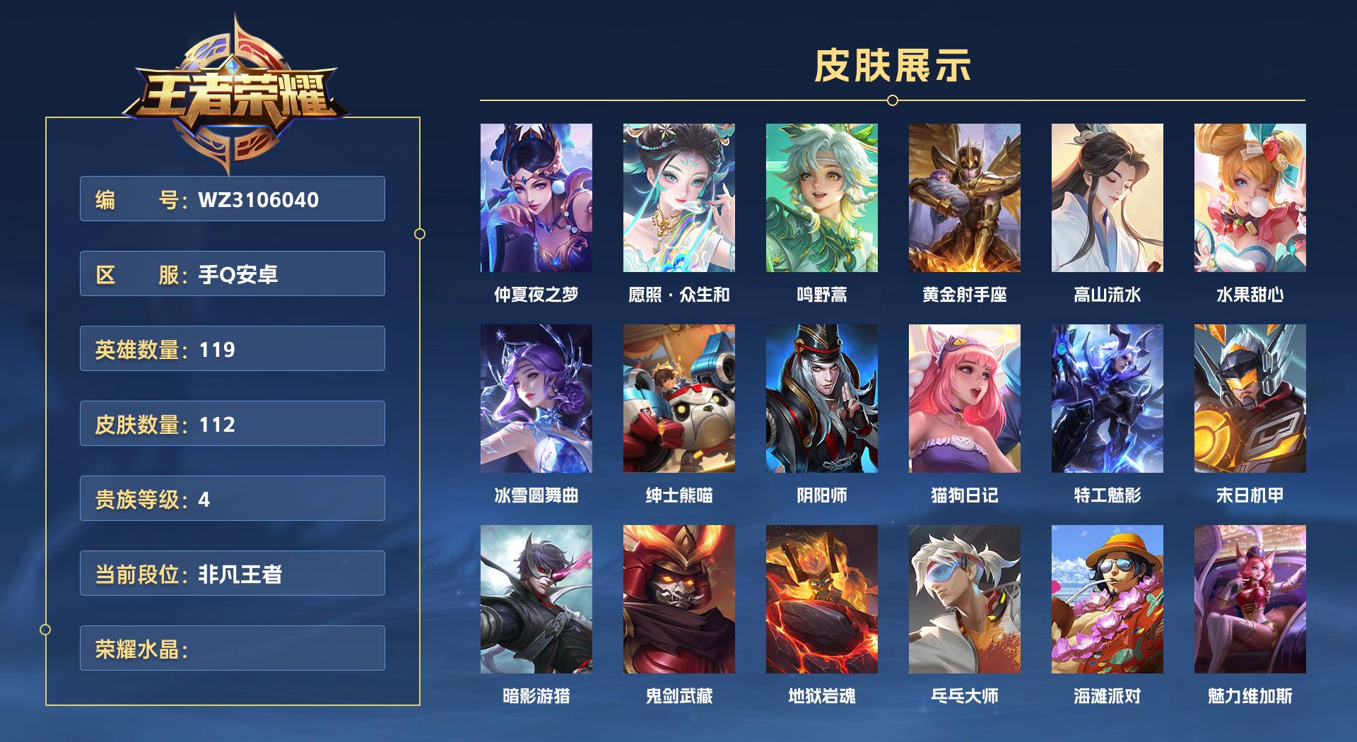 WZ3106040王者荣耀账号详情图1