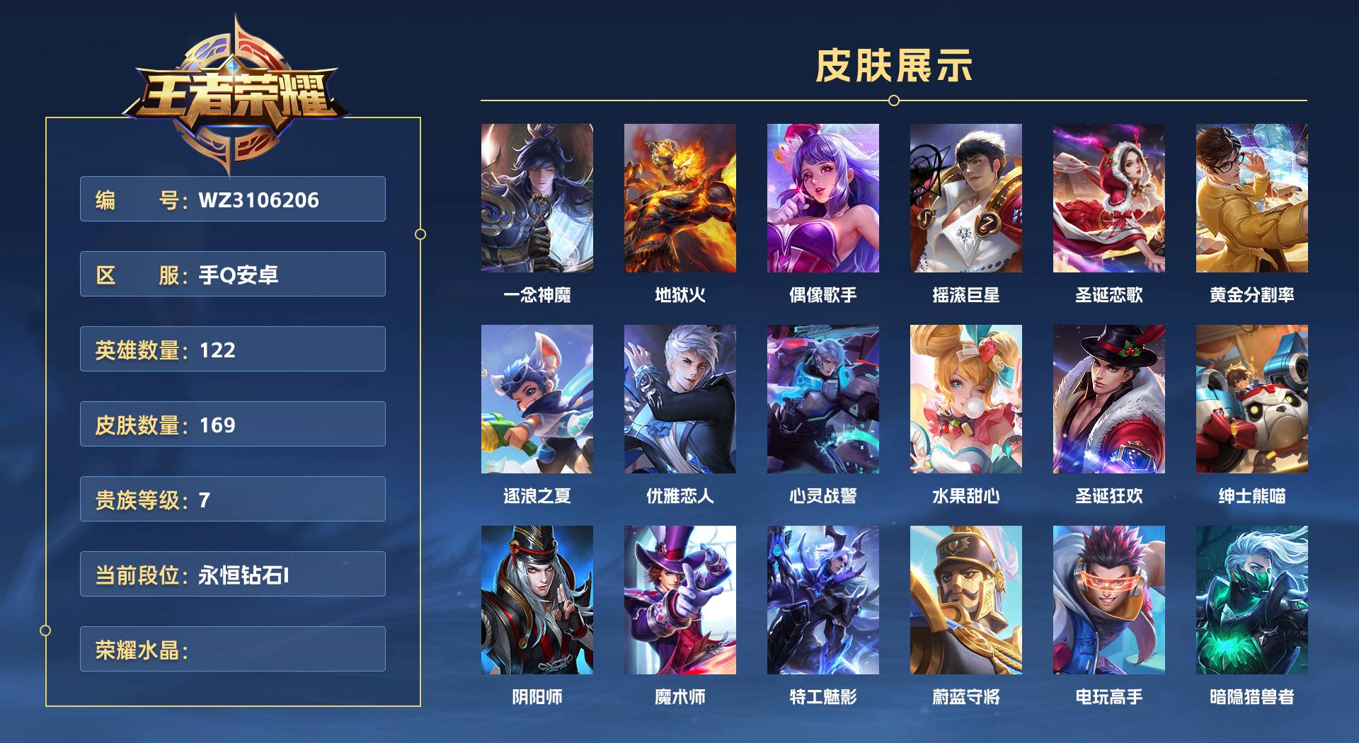 WZ3106206王者荣耀账号详情图1