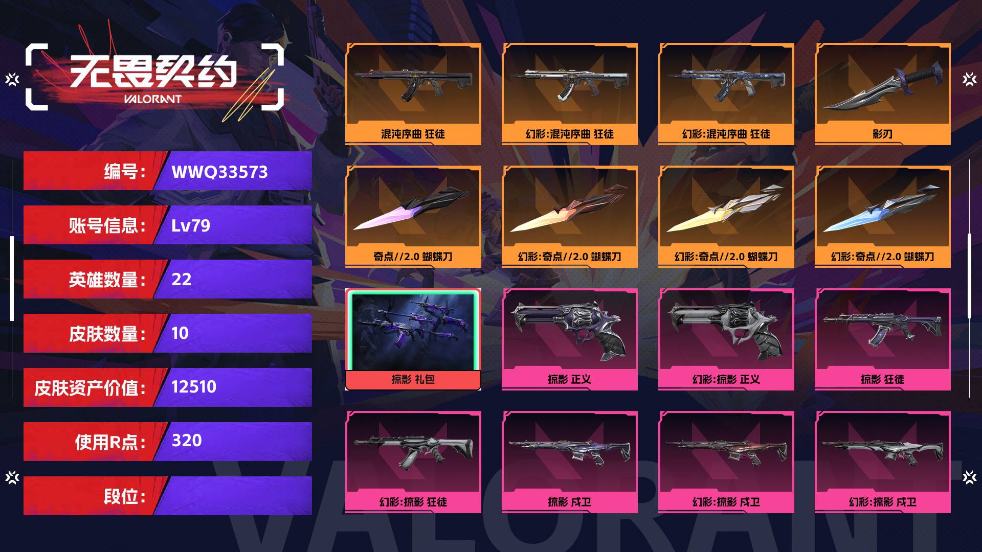 WWQ33573无畏契约账号详情图1 WWQ33573无畏契约账号详情图1