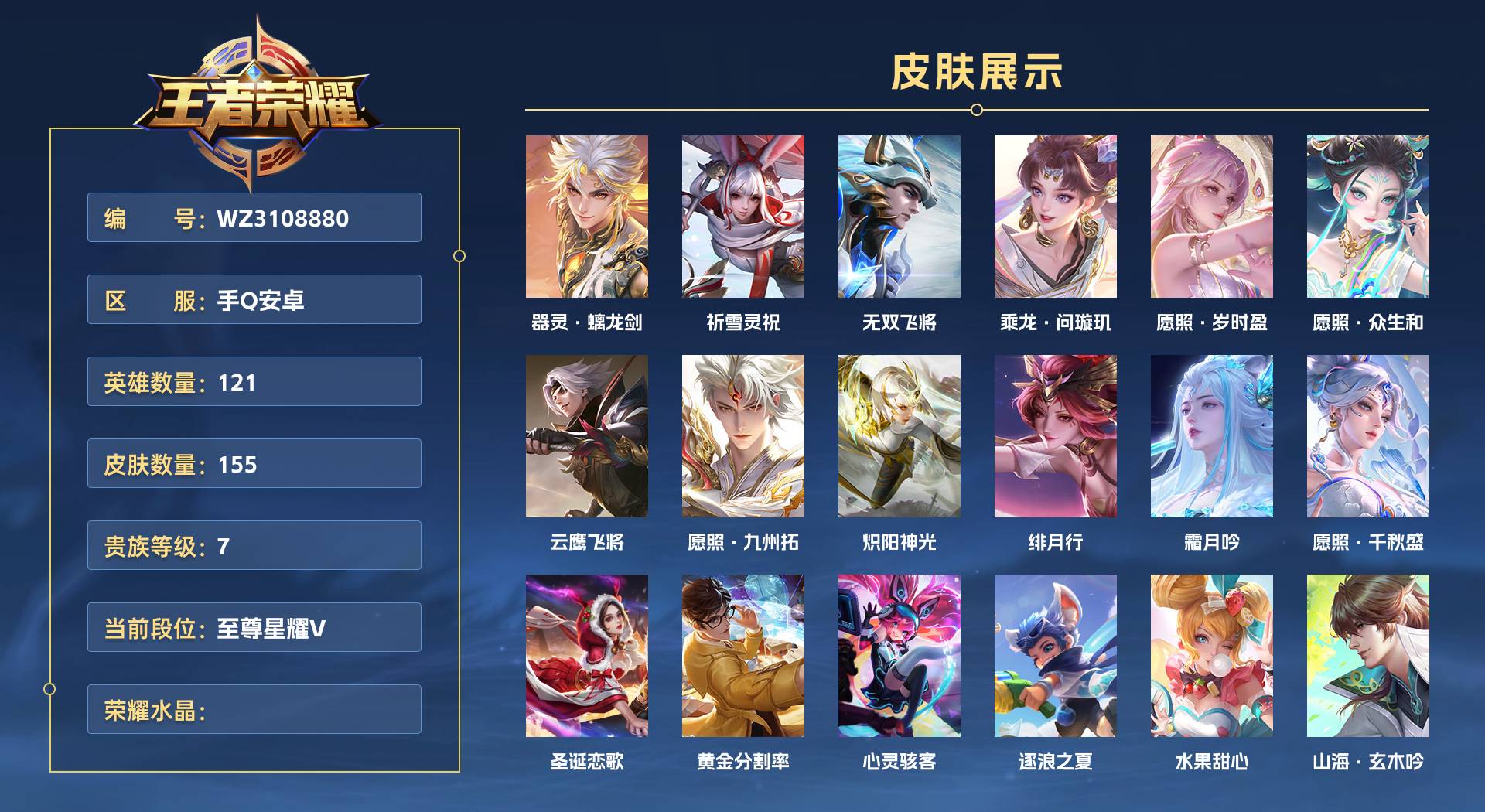 WZ3108880王者荣耀账号详情图1