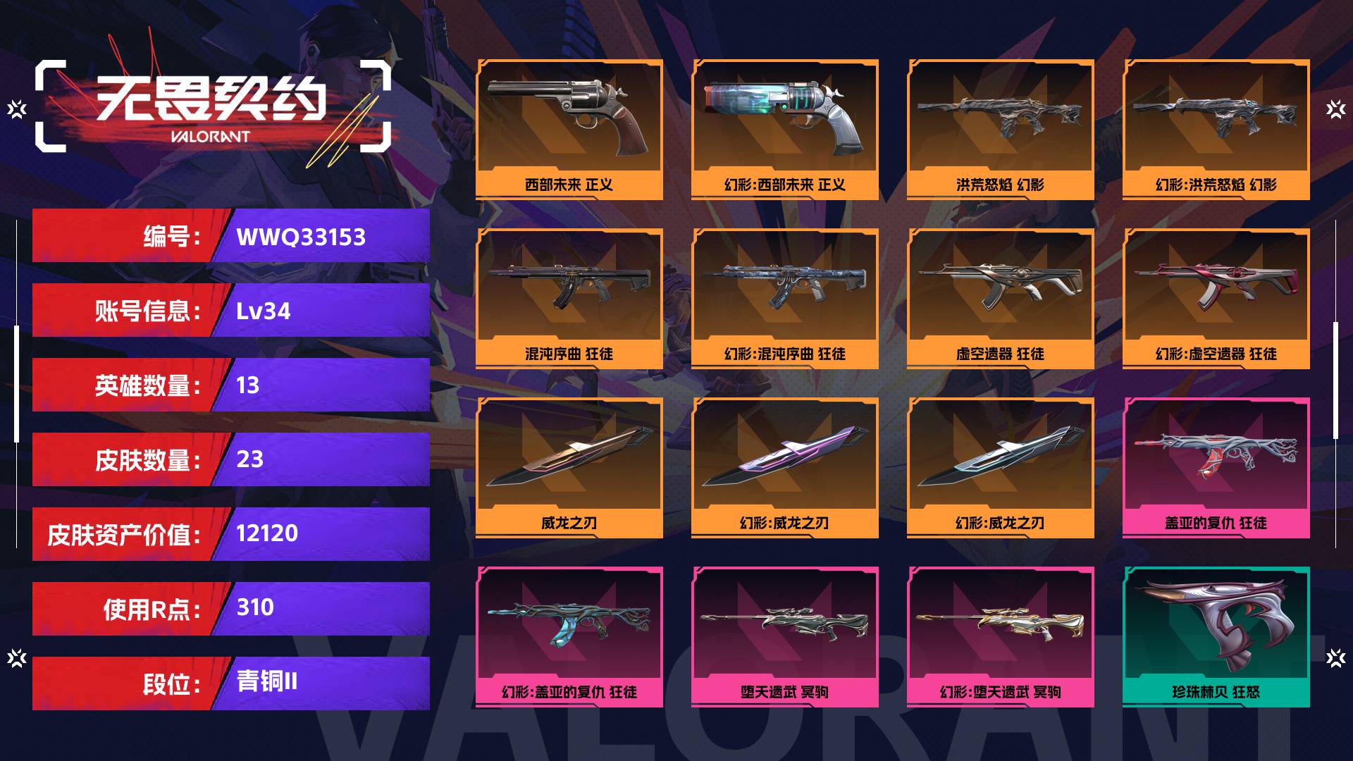 WWQ33153无畏契约账号详情图1 WWQ33153无畏契约账号详情图1