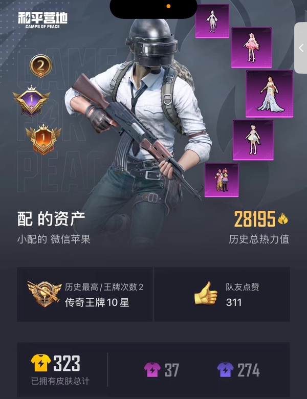 和平精英账号苹果微信iOS 微信区基本都是新出的皮肤
