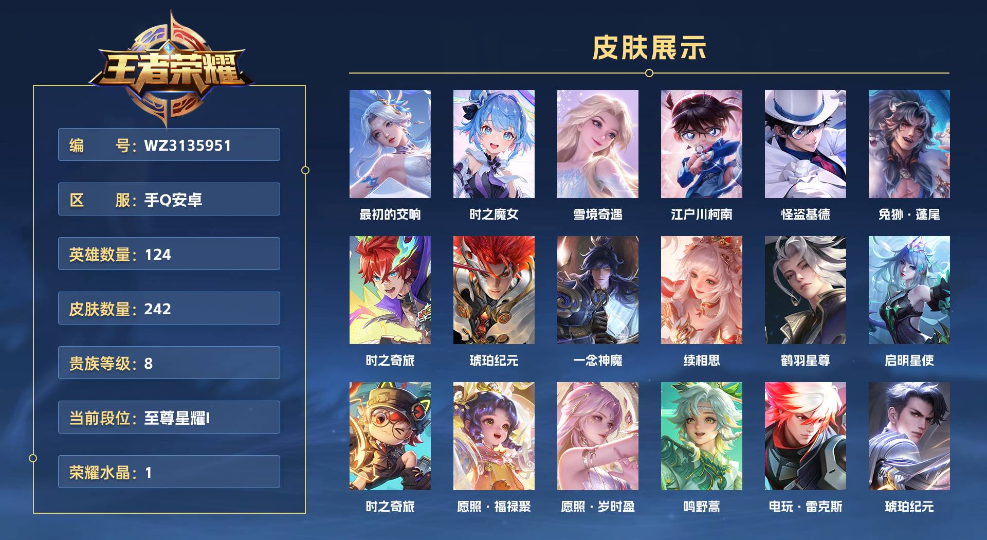 WZ3135951王者荣耀账号详情图1 WZ3135951王者荣耀账号详情图1