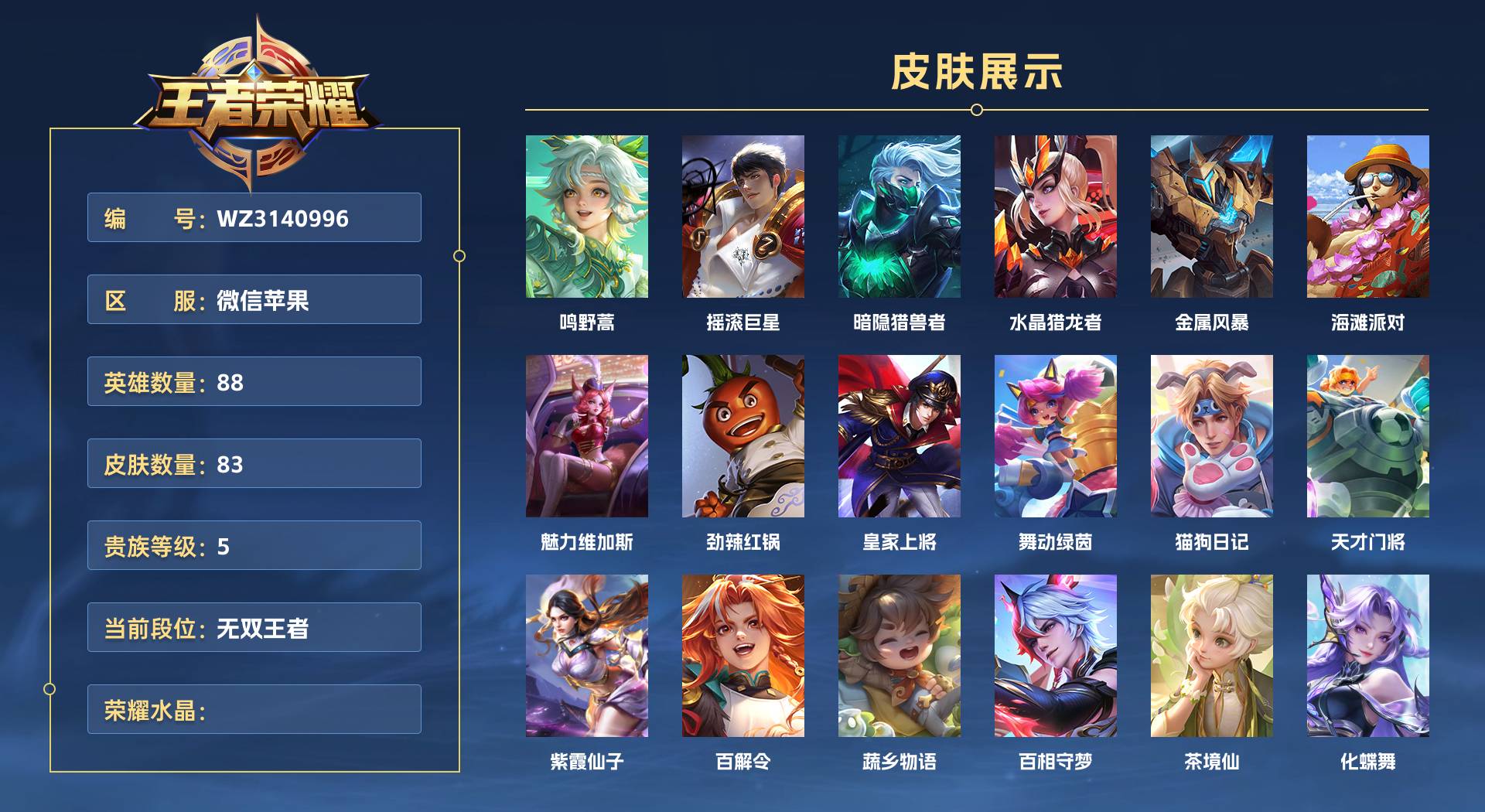 WZ3140996王者荣耀账号详情图1
