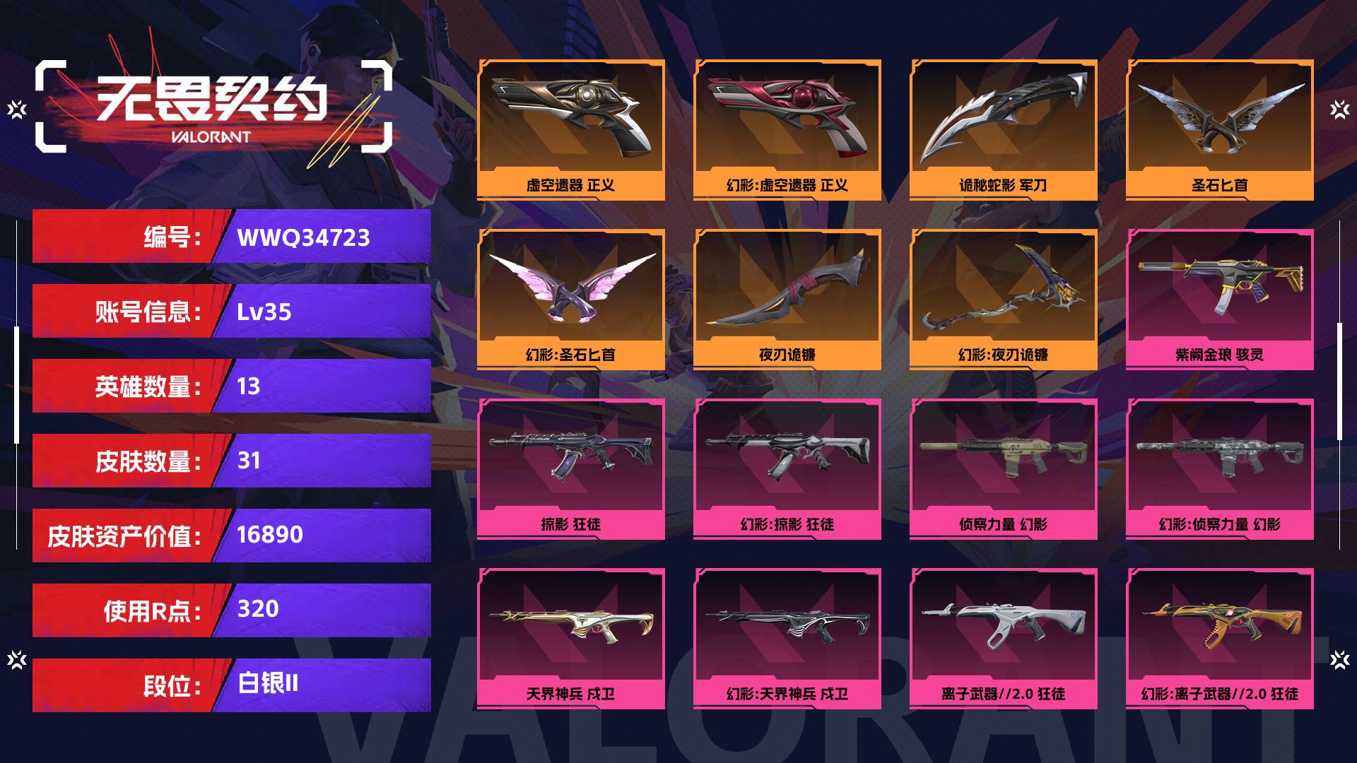 WWQ34723无畏契约账号详情图1 WWQ34723无畏契约账号详情图1