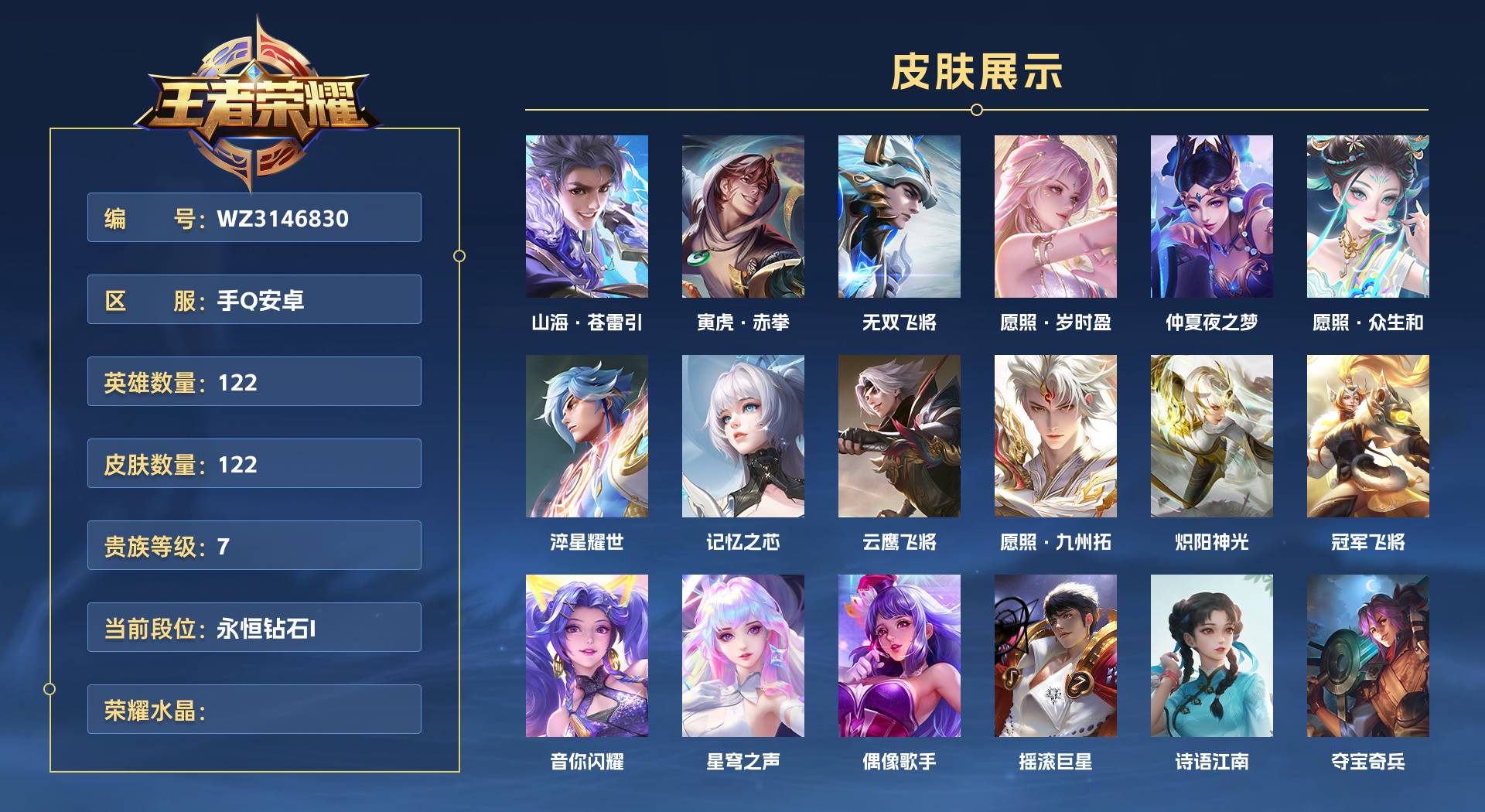 WZ3146830王者荣耀账号详情图1