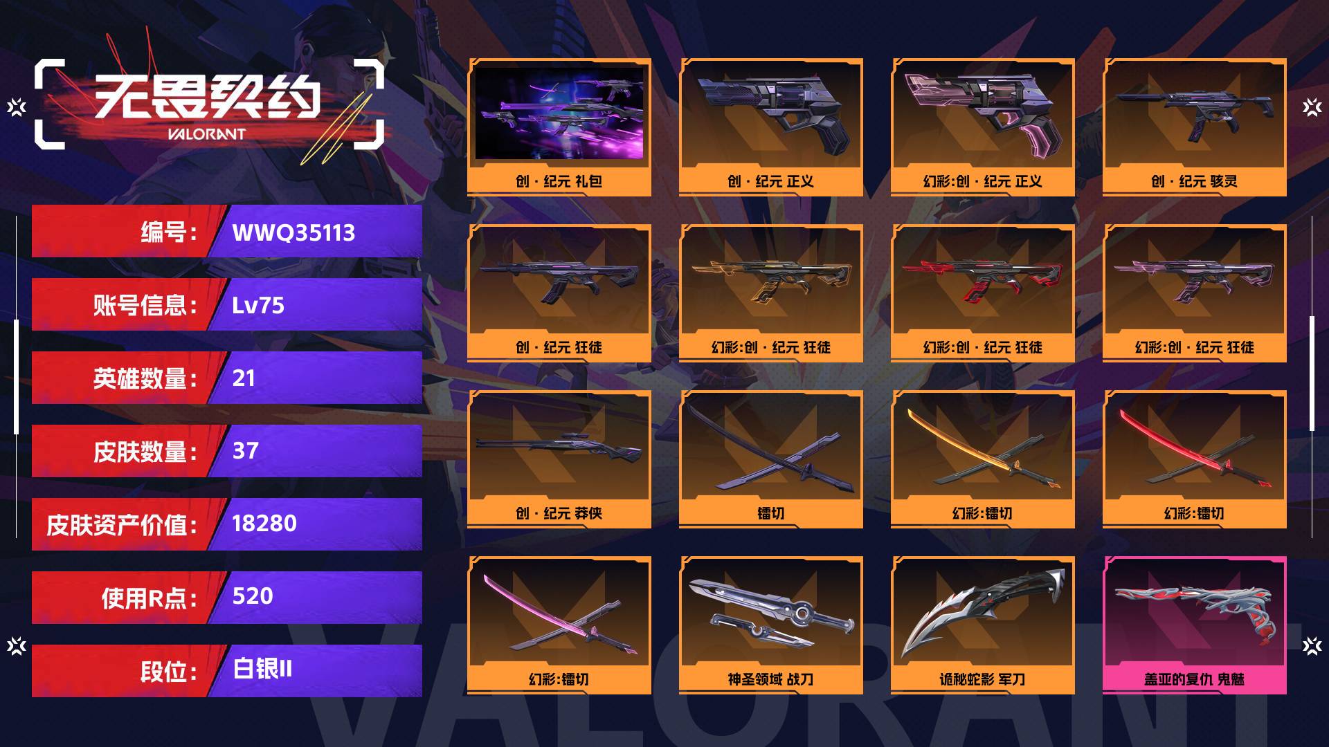 WWQ35113无畏契约账号详情图1 WWQ35113无畏契约账号详情图1