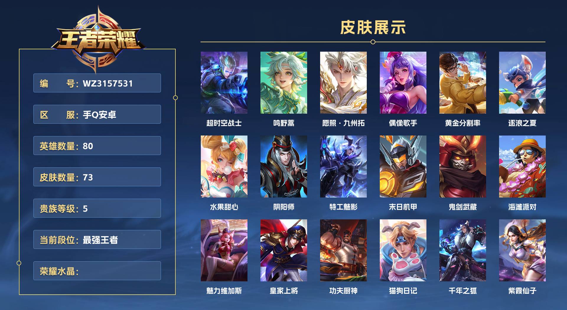 WZ3157531王者荣耀账号详情图1