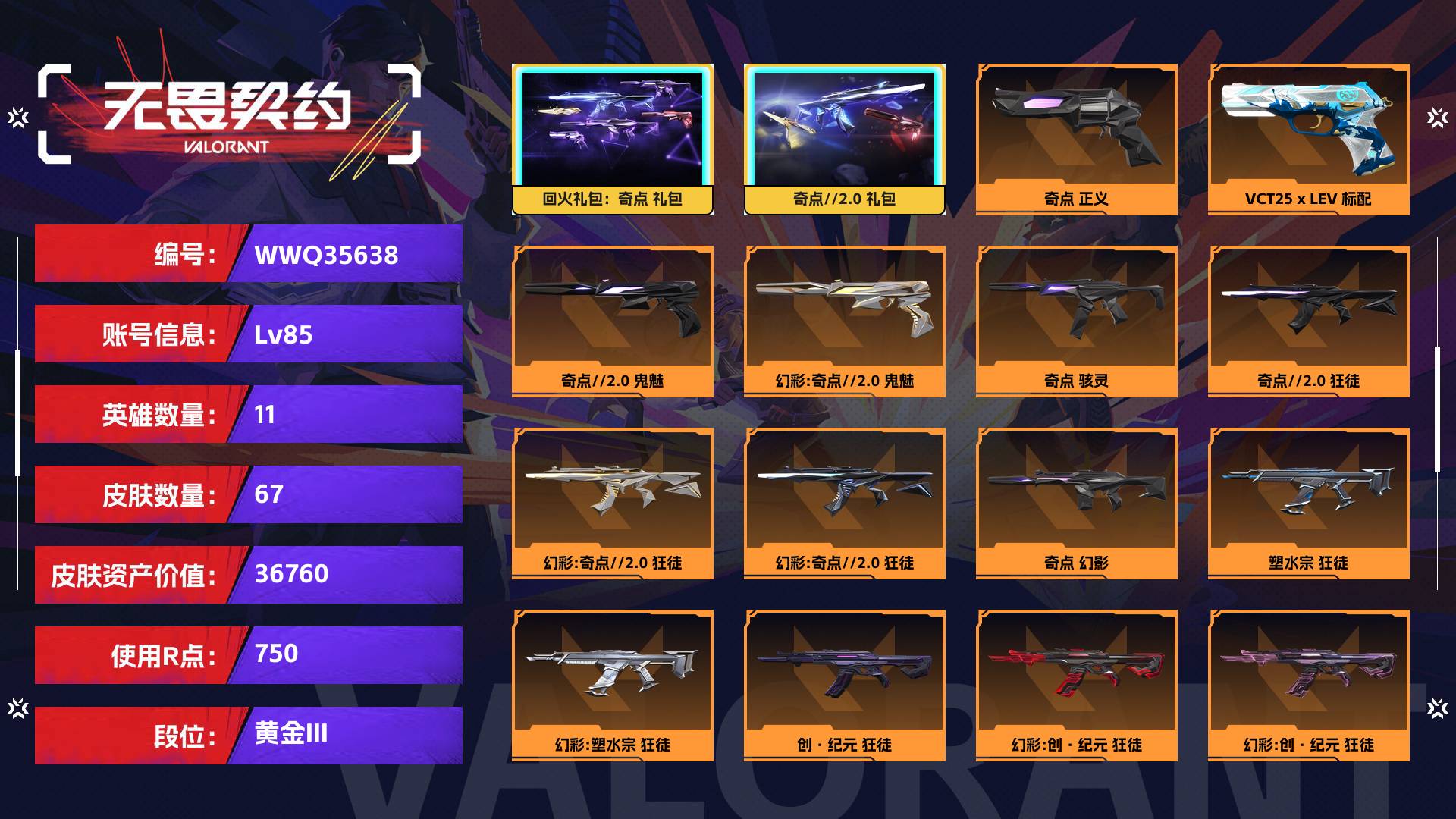 WWQ35638无畏契约账号详情图1 WWQ35638无畏契约账号详情图1