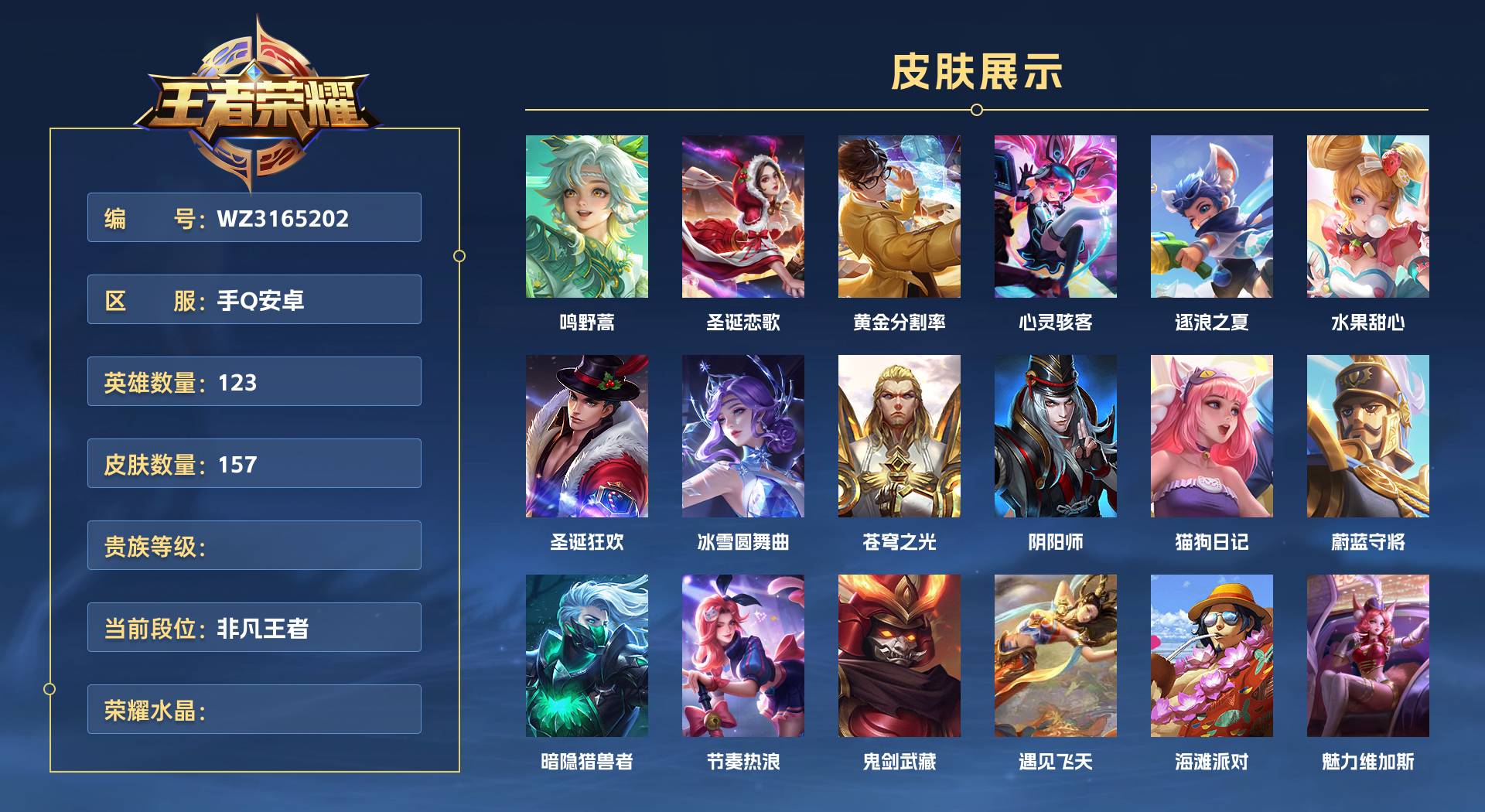 WZ3165202王者荣耀账号详情图1 WZ3165202王者荣耀账号详情图1