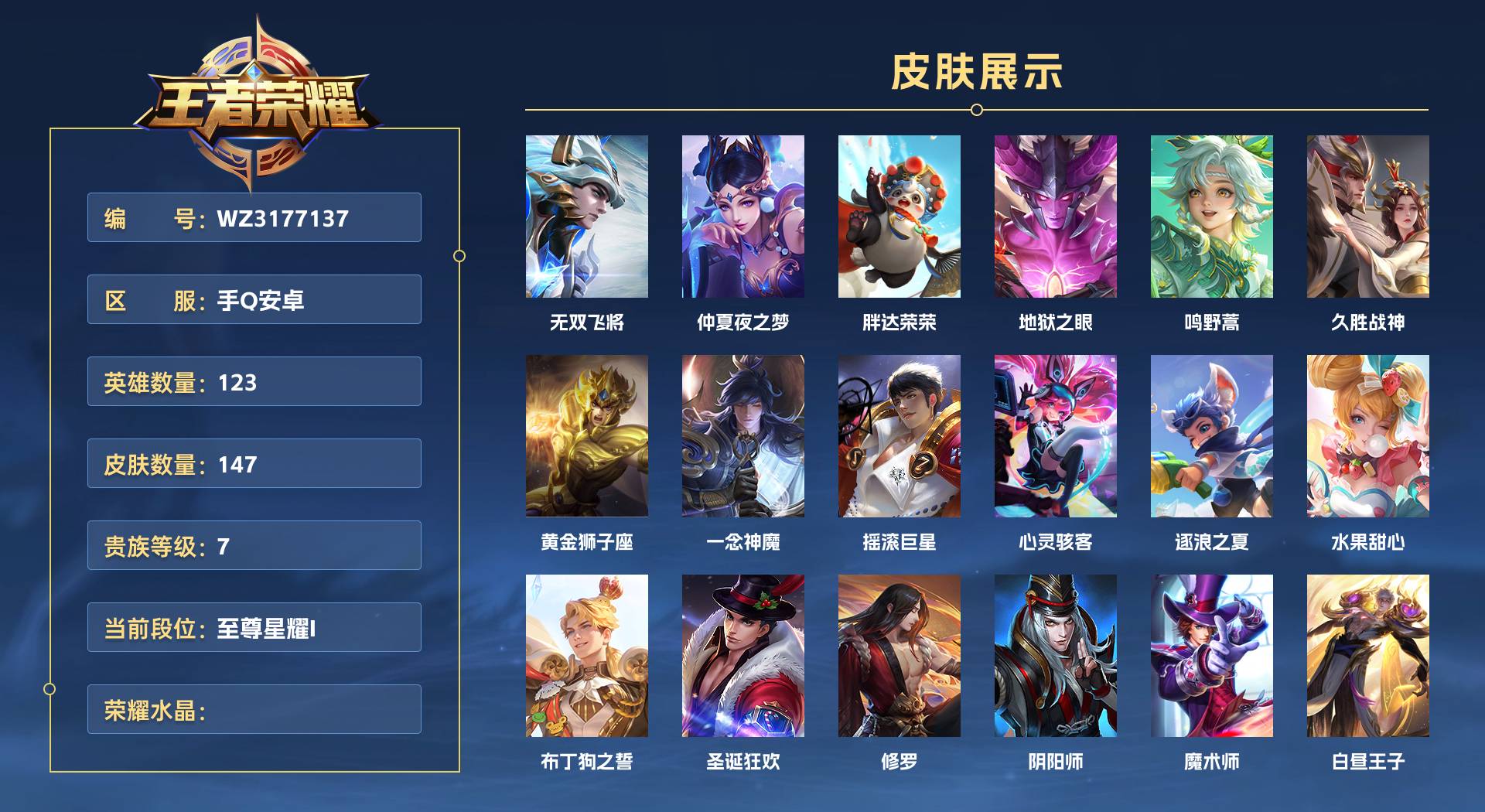WZ3177137王者荣耀账号详情图1