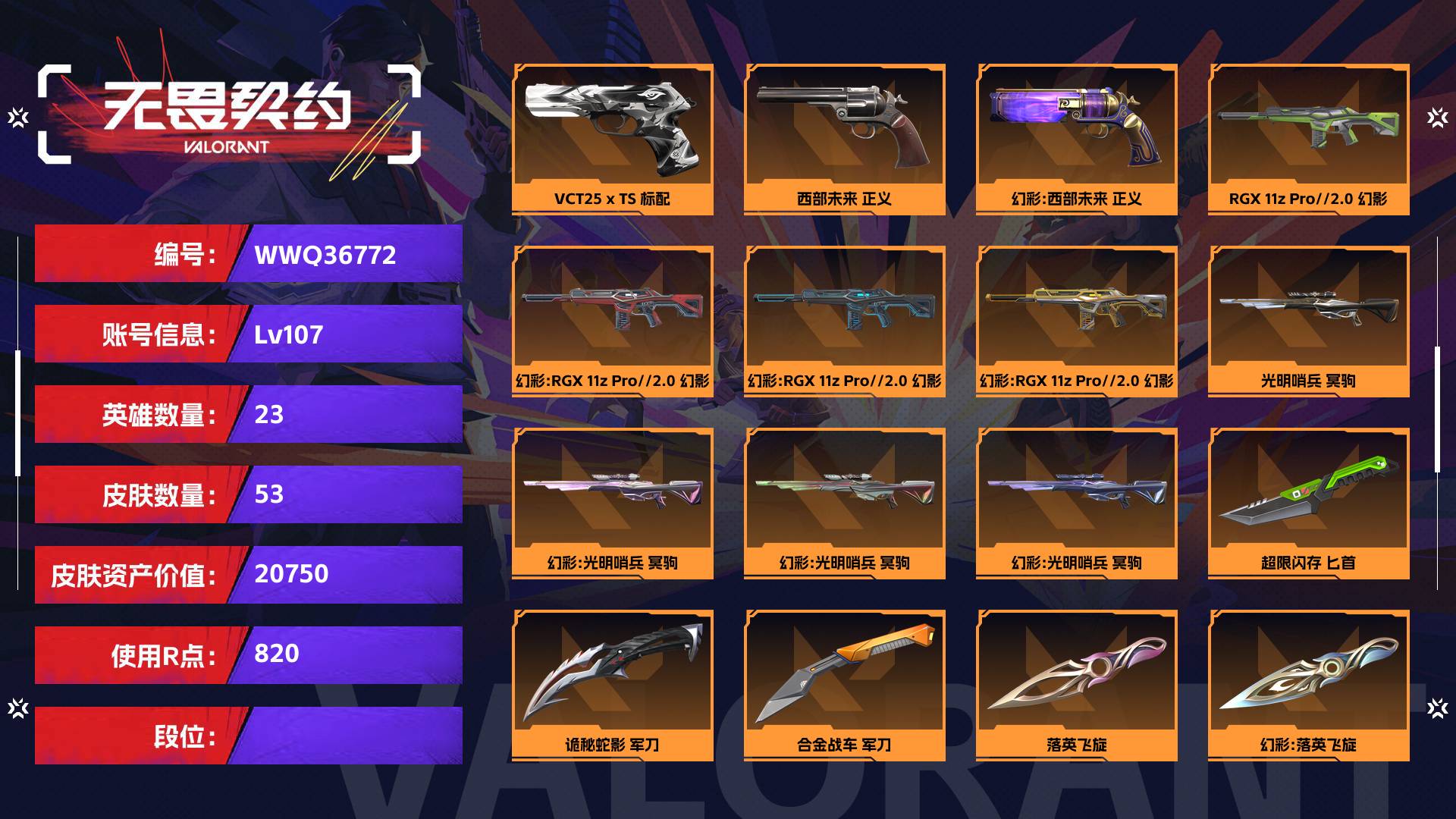 WWQ36772无畏契约账号详情图1 WWQ36772无畏契约账号详情图1