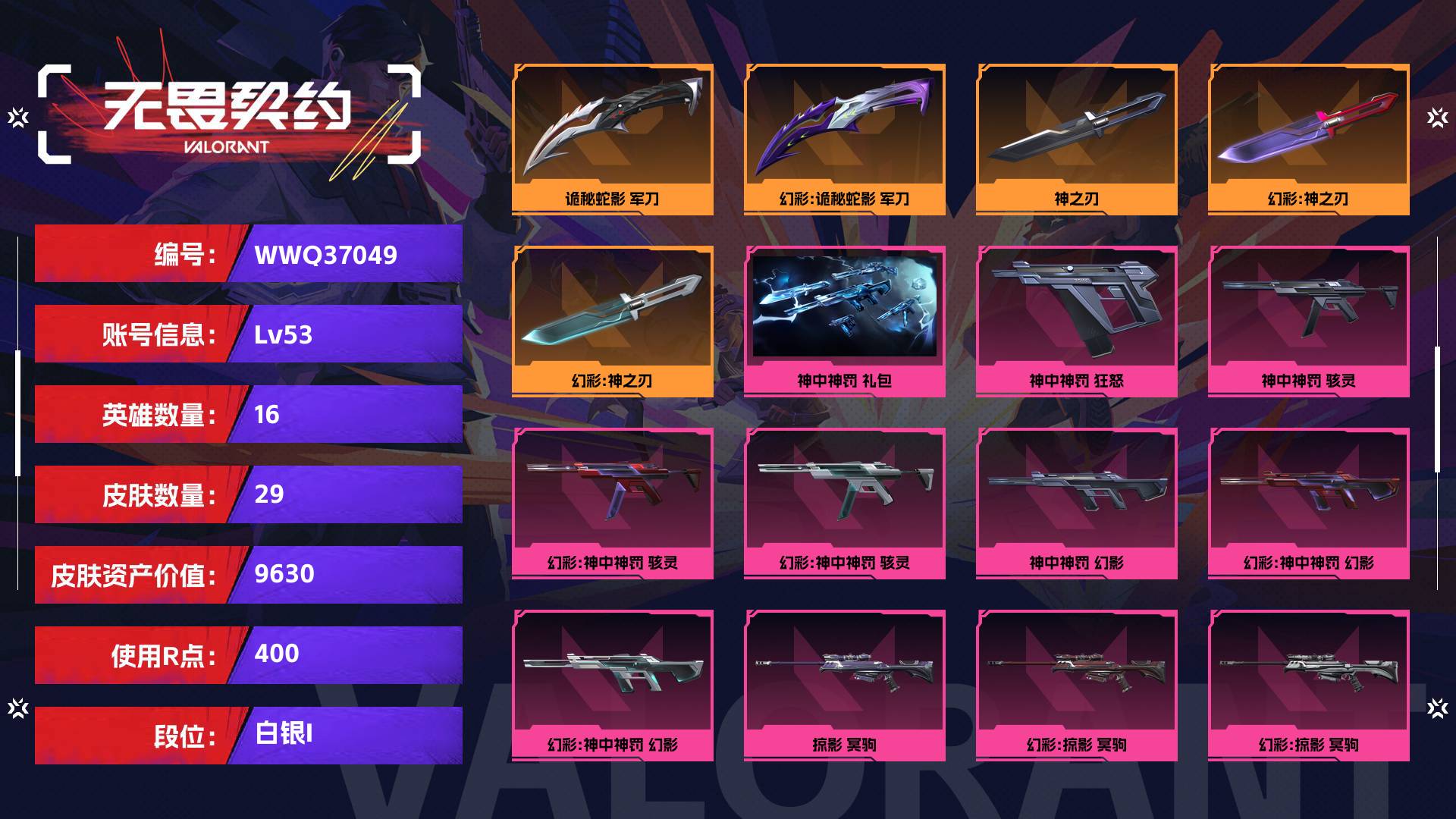 WWQ37049无畏契约账号详情图1 WWQ37049无畏契约账号详情图1