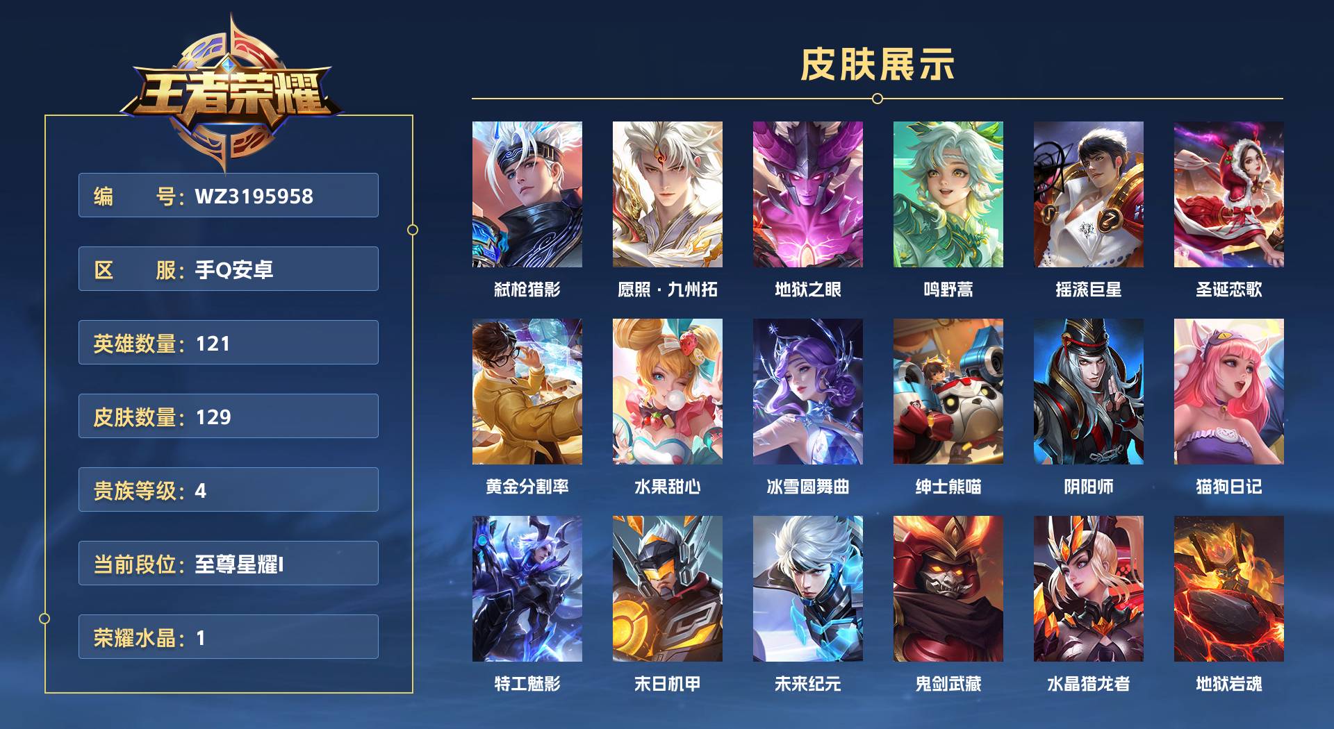 WZ3195958王者荣耀账号详情图1 WZ3195958王者荣耀账号详情图1