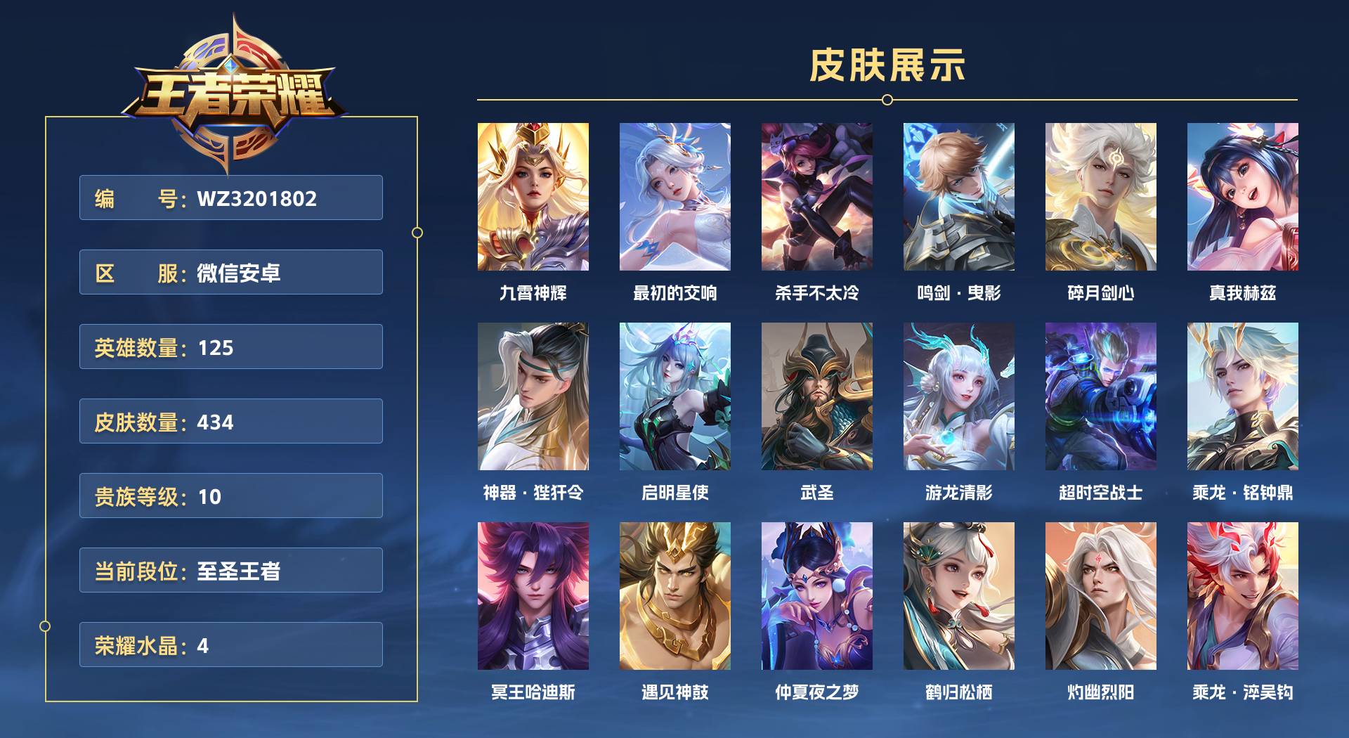 WZ3201802王者荣耀账号详情图1