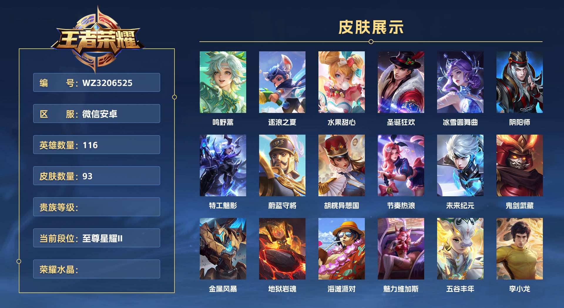 WZ3206525王者荣耀账号详情图1 WZ3206525王者荣耀账号详情图1