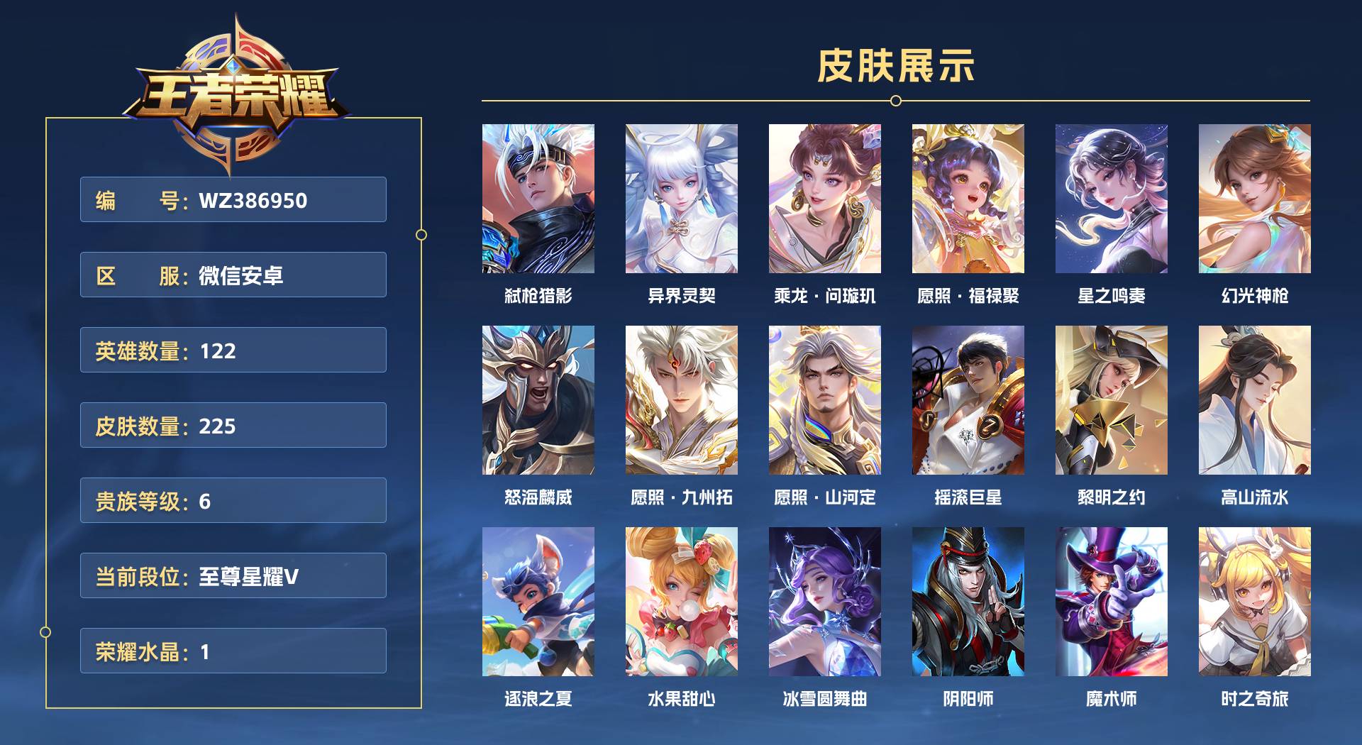 WZ3200198王者荣耀账号详情图1