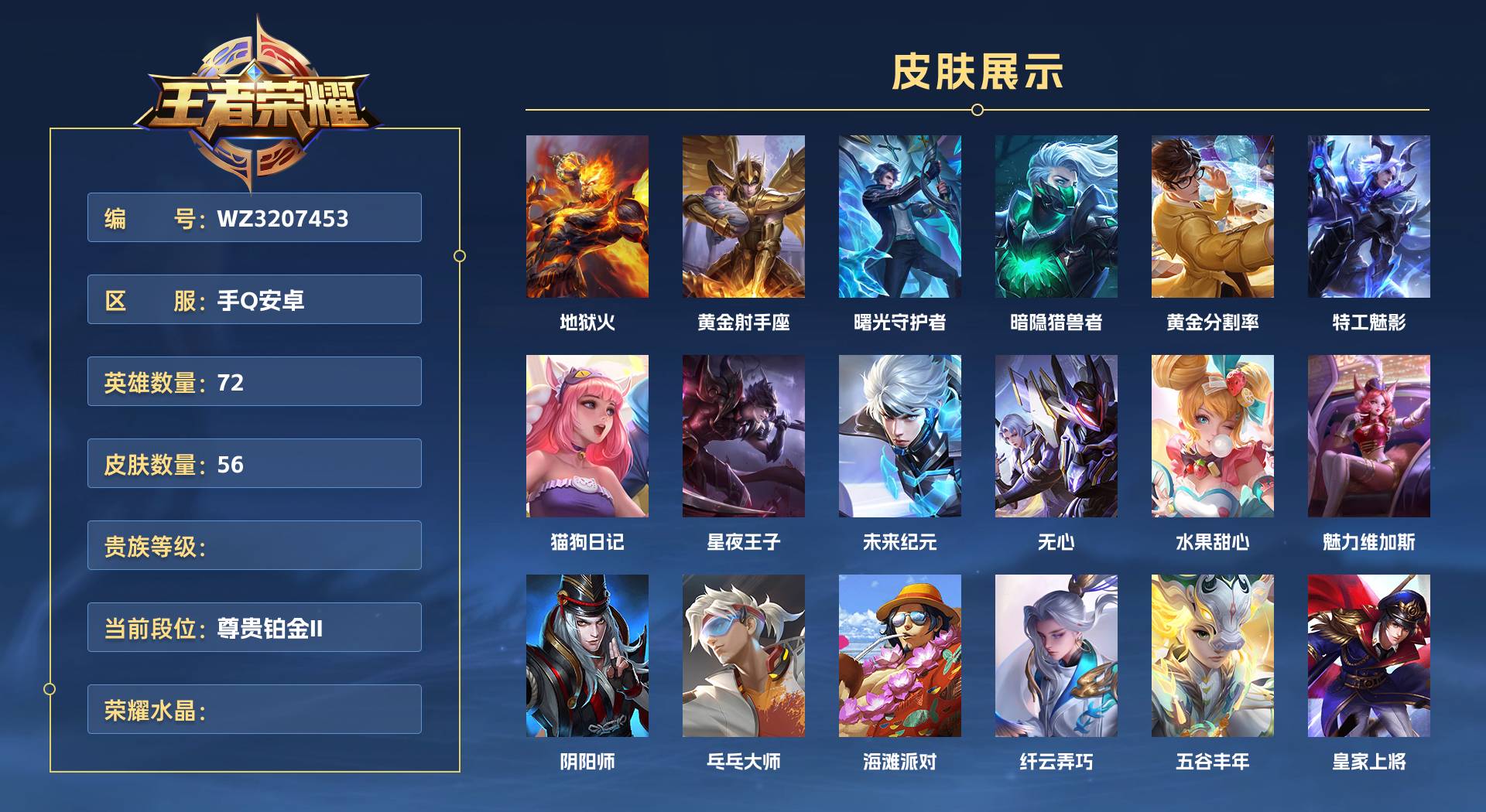 WZ3207453王者荣耀账号详情图1