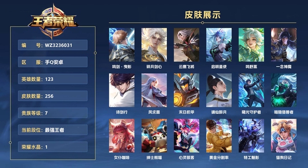 王者荣耀账号安卓QQ李白全皮