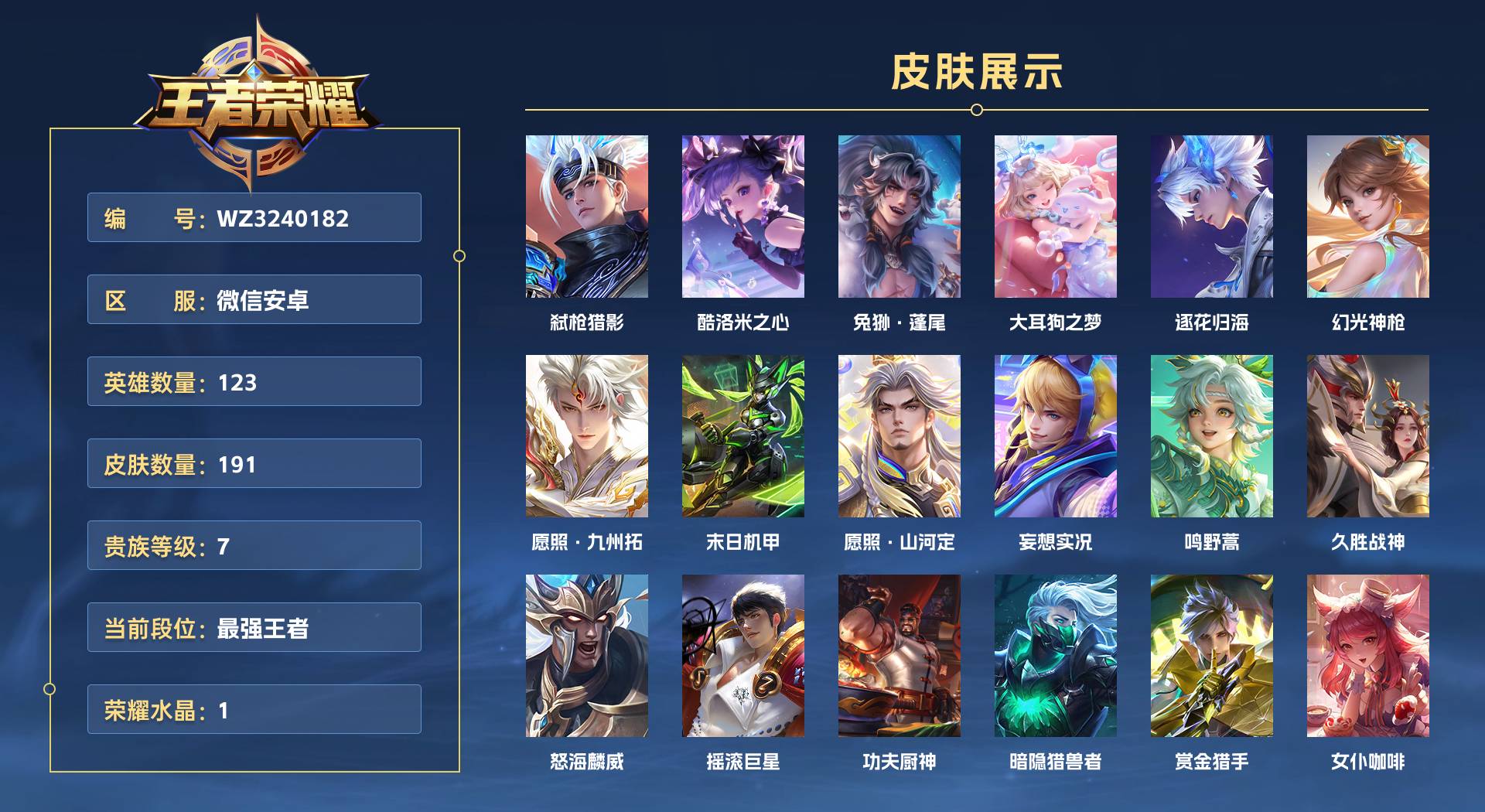 WZ3240182王者荣耀账号详情图1
