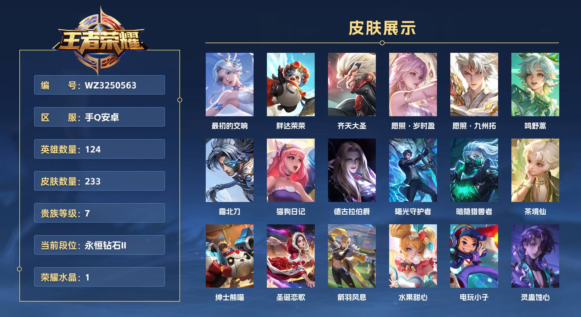 WZ3250563王者荣耀账号详情图1