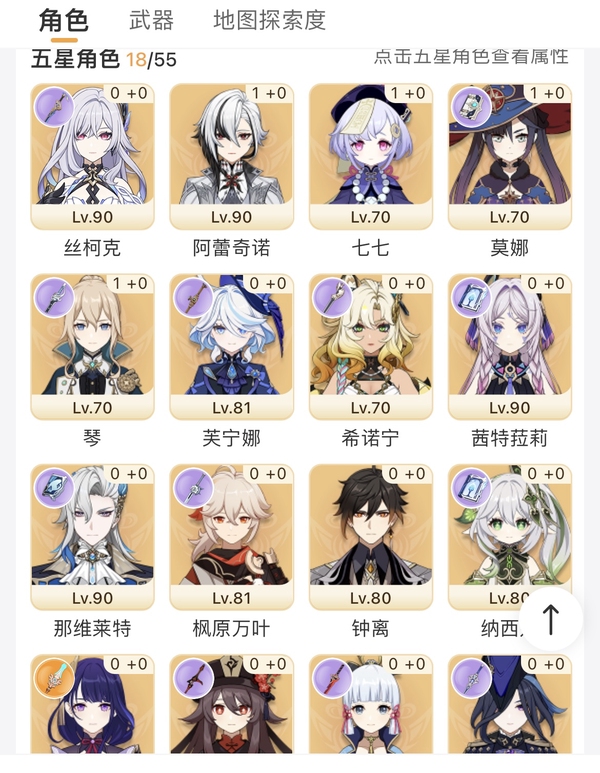 原神账号官服 天空岛单绑手机，强力的大部分都有，大保底垫了20多发。地图探索都不很高，主线还没做完，其他任务也有很多，新地图还没怎
