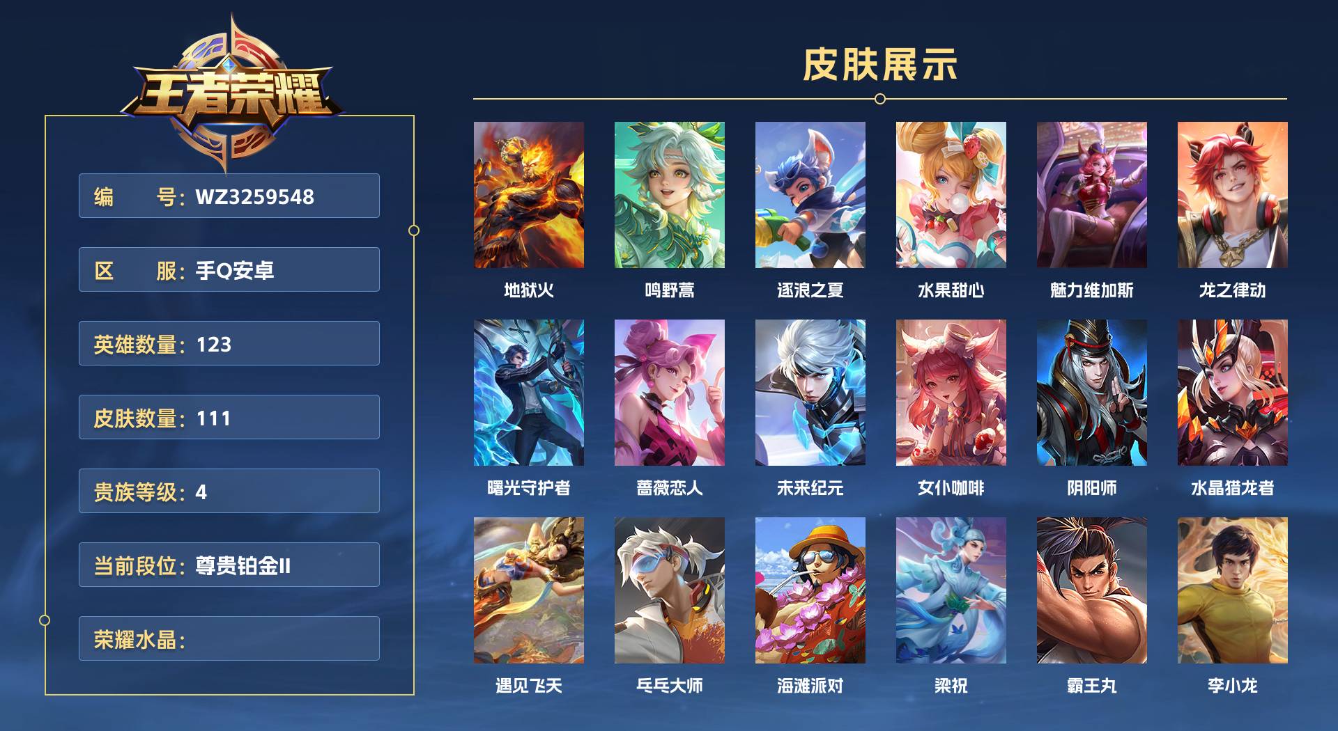 WZ3259548王者荣耀账号详情图1