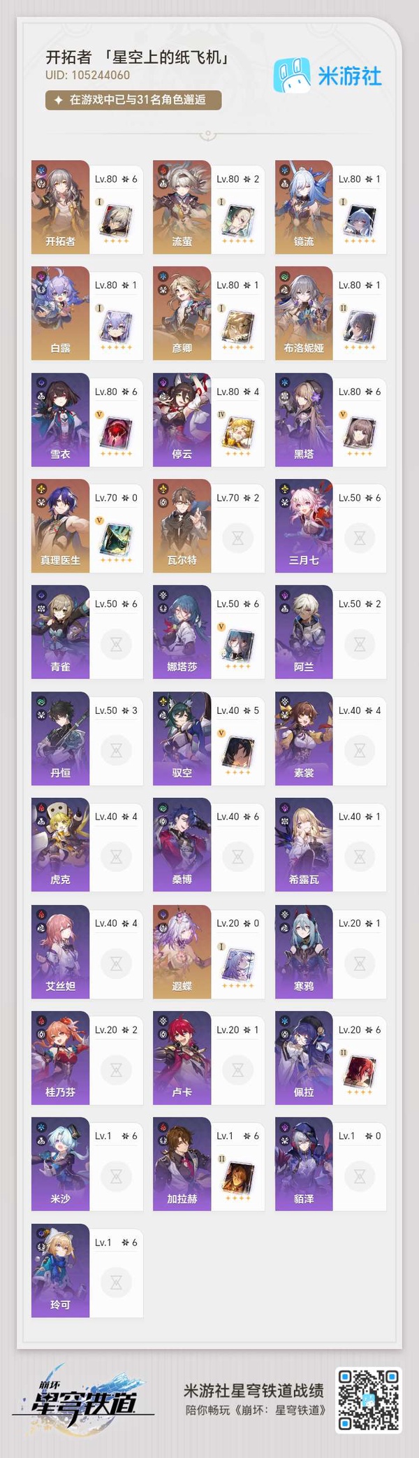 星穹铁道账号mihoyo服出价250元