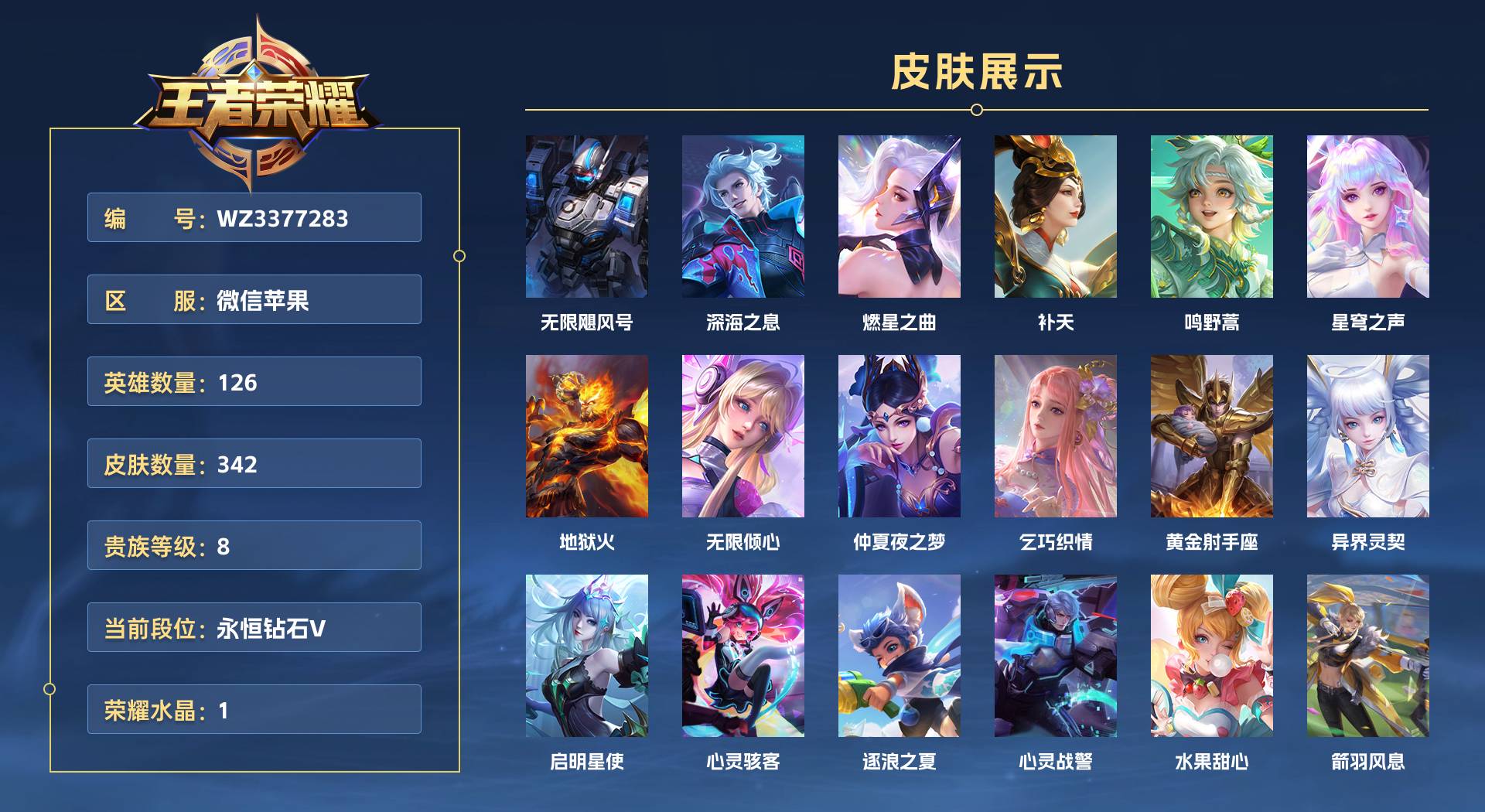 WZ3377283王者荣耀账号详情图1