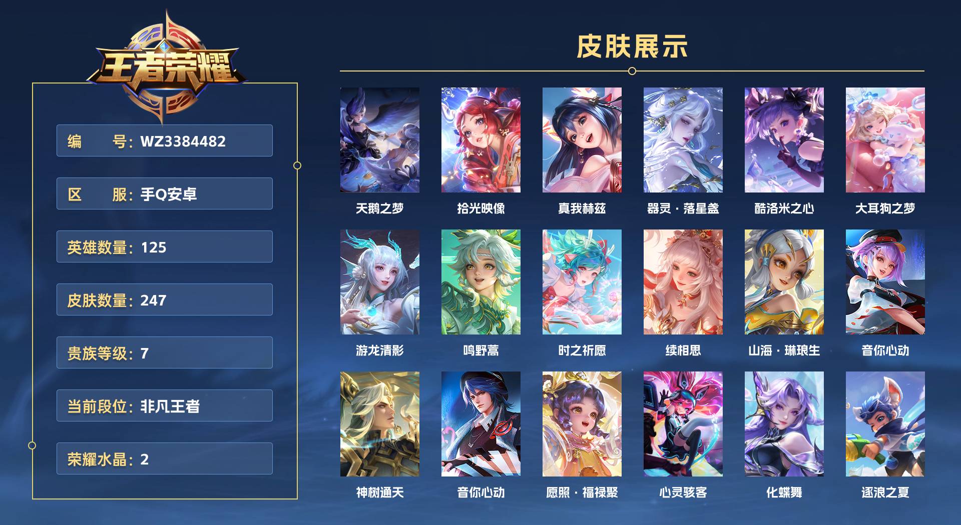 WZ3384503王者荣耀账号详情图1