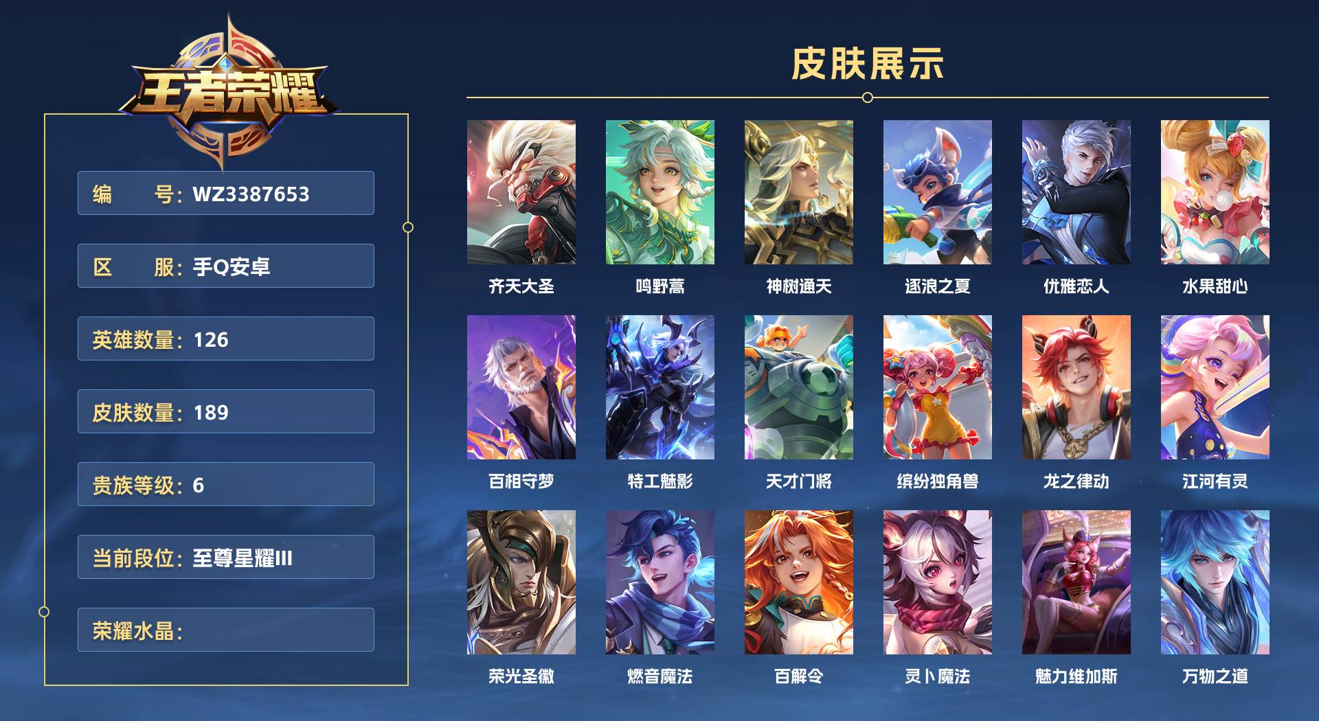 WZ3387653王者荣耀账号详情图1