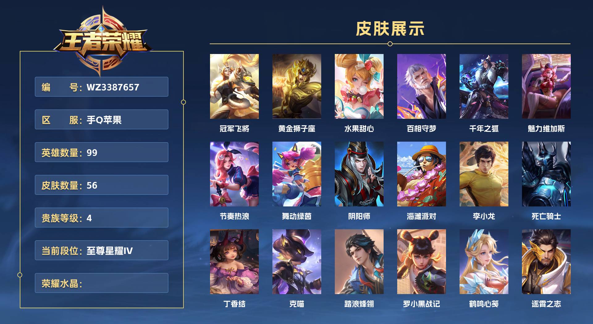 WZ3387657王者荣耀账号详情图1